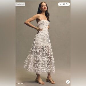 Helsi Audrey Square Neck Floral Appliqué Sheer Midi Dress
